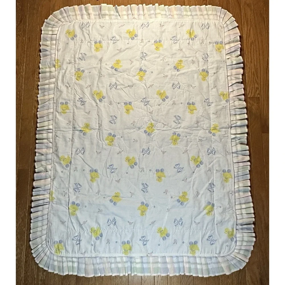 Teddy Bear Family & Rabbits Baby Crib Quilt Finished Unisex‎ Handmade 50x38